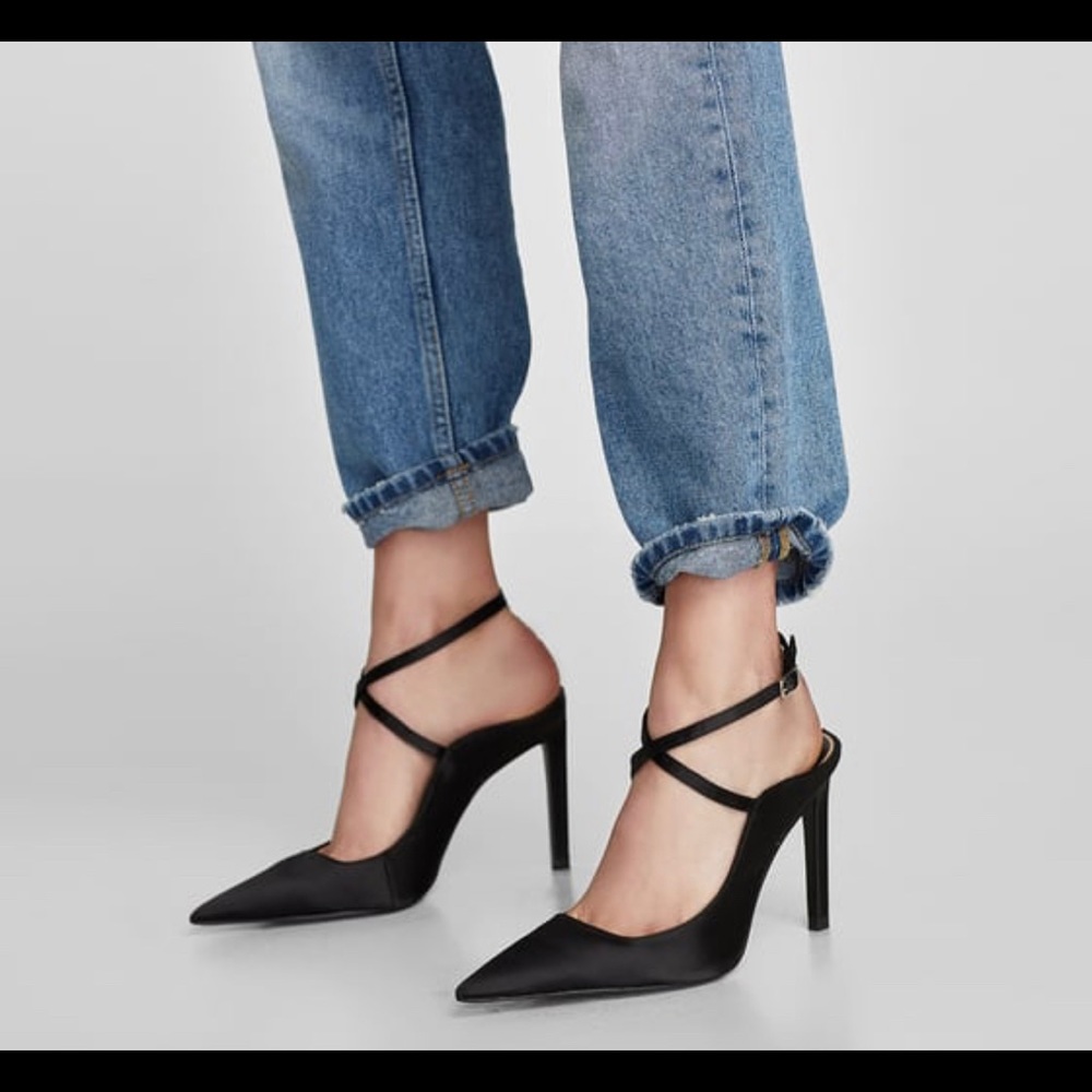 Zara Satin Pointed Strappy Ankle Heels!!